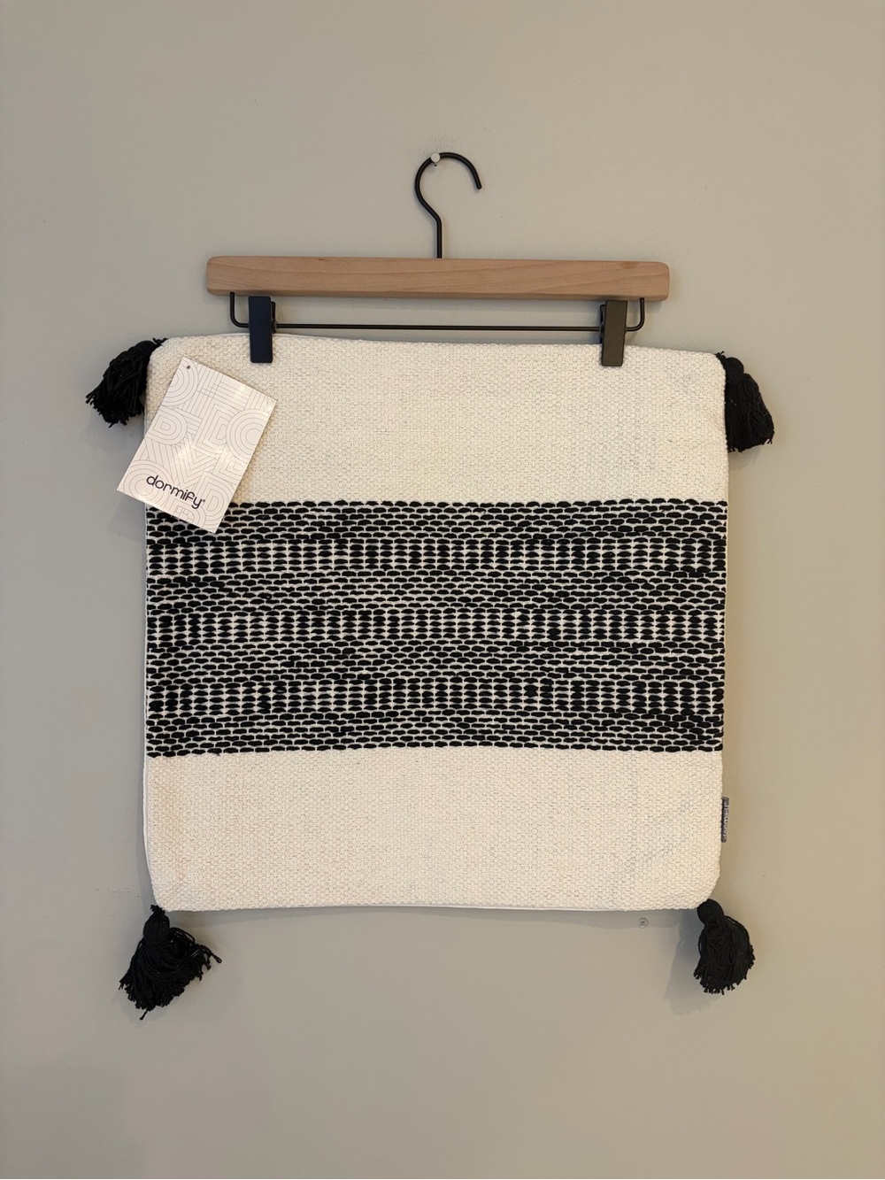 Dormify Black and White Woven Accent Pillow Cover with Tassels